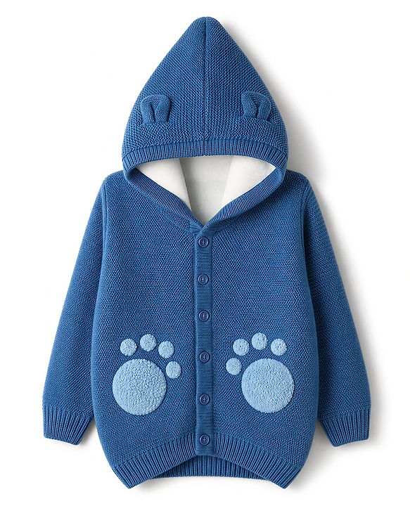 Babyhug Knit Full Sleeves Hooded Sweater Set With Paw Patch - Blue