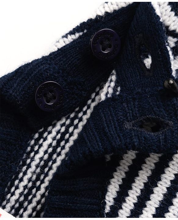 Babyhug Knit Full Sleeves Sweater Set with Stripes - Navy