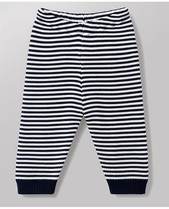 Babyhug Knit Full Sleeves Sweater Set with Stripes - Navy