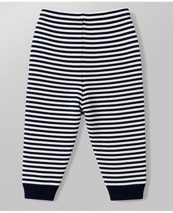 Babyhug Knit Full Sleeves Sweater Set with Stripes - Navy