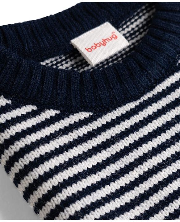 Babyhug Knit Full Sleeves Sweater Set with Stripes - Navy
