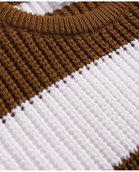 Babyhug Knit Full Sleeves Colour Block Striped Sweater Set - Brown