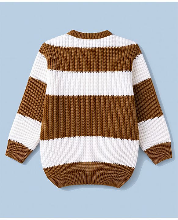 Babyhug Knit Full Sleeves Colour Block Striped Sweater Set - Brown