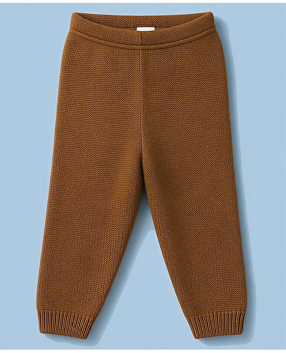 Babyhug Knit Full Sleeves Colour Block Striped Sweater Set - Brown