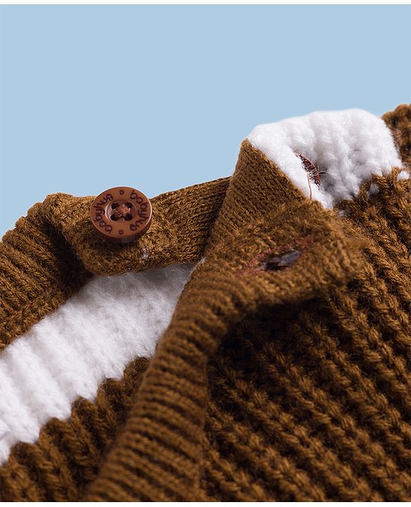Babyhug Knit Full Sleeves Colour Block Striped Sweater Set - Brown