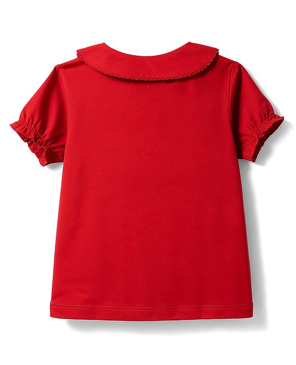 Babyhug 100% Cotton Knit Half Sleeves Floral Printed Polo T-Shirt - Red