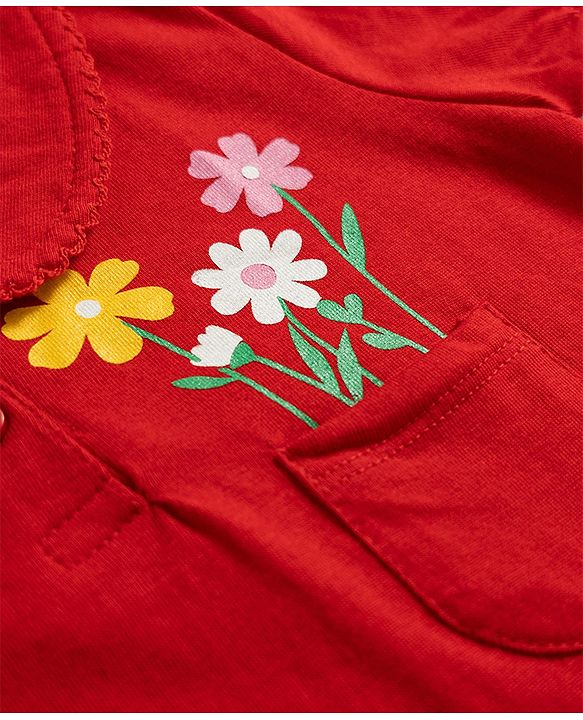 Babyhug 100% Cotton Knit Half Sleeves Floral Printed Polo T-Shirt - Red