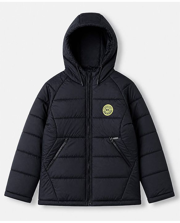 Pine Kids Woven Padded/Quilted/ Winter Jacket with Full Sleeves, Badge Patch and NYC Print in Navy Blue for 4-5 Years