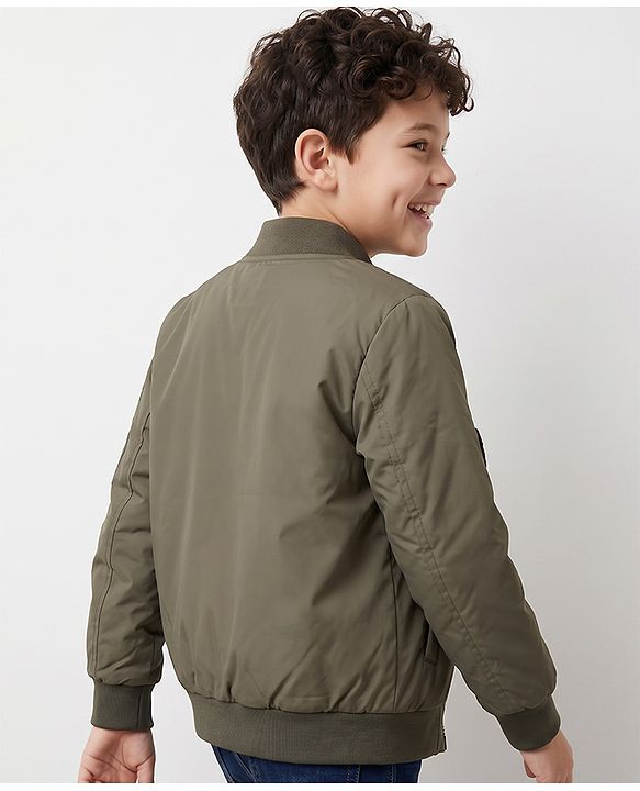 Pine Kids Woven Full Sleeves Padded Jacket with Underground Vibe Patch - Olive Green