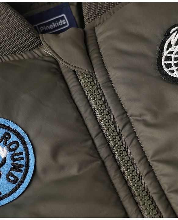 Pine Kids Woven Full Sleeves Padded Jacket with Underground Vibe Patch - Olive Green