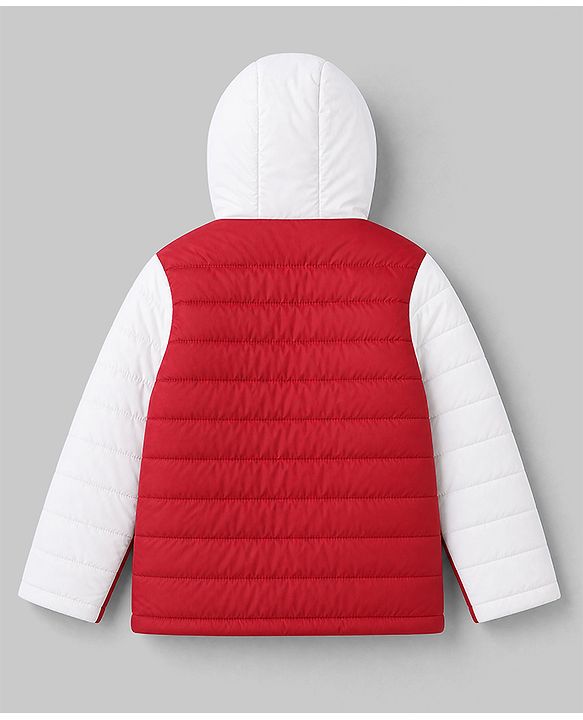 Pine Kids Woven Hoodie Jacket with Full Sleeves in Red
