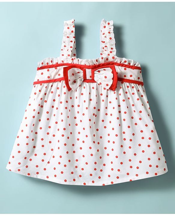 Babyhug Cotton Woven Sleeveless Polka Dots Printed Top With Bow Applique Multi Color 6-9 Months