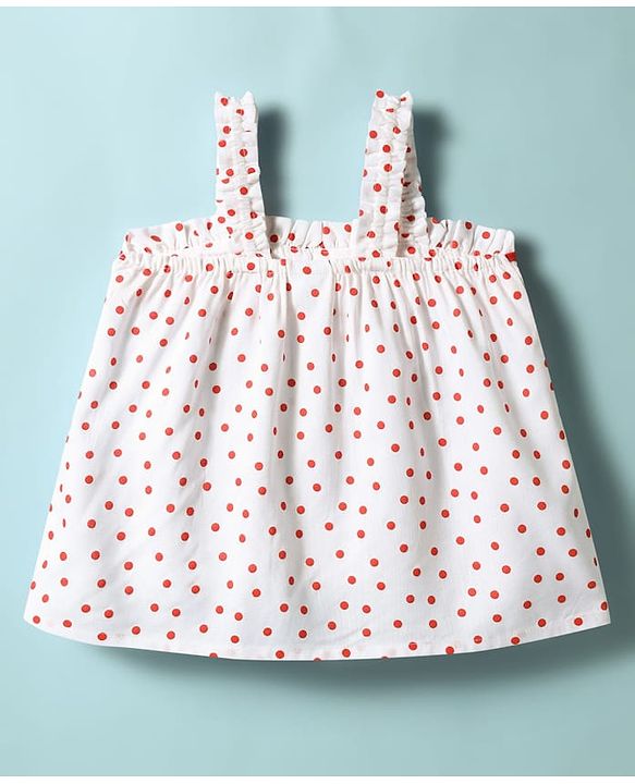 Babyhug Cotton Woven Sleeveless Polka Dots Printed Top With Bow Applique Multi Color 6-9 Months