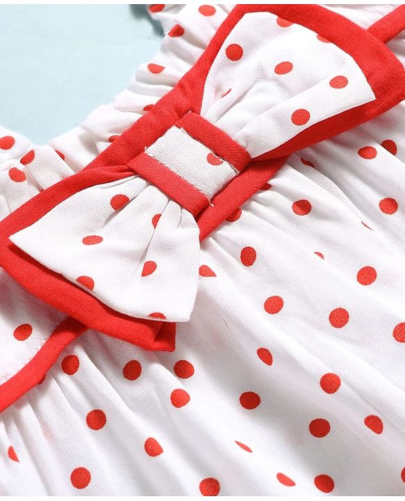 Babyhug Cotton Woven Sleeveless Polka Dots Printed Top With Bow Applique Multi Color 6-9 Months