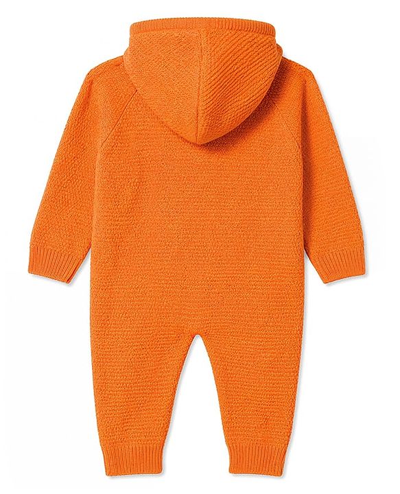 Babyhug Knitted Raglan Sleeves Hooded Winter Wear Romper - Orange
