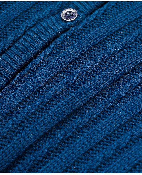 Babyhug Knitted Raglan Sleeves Hooded Winter Wear Romper - Navy Blue
