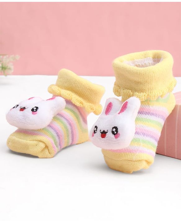 Cute Walk by Babyhug Socks With Large Bunny Applique - Yellow