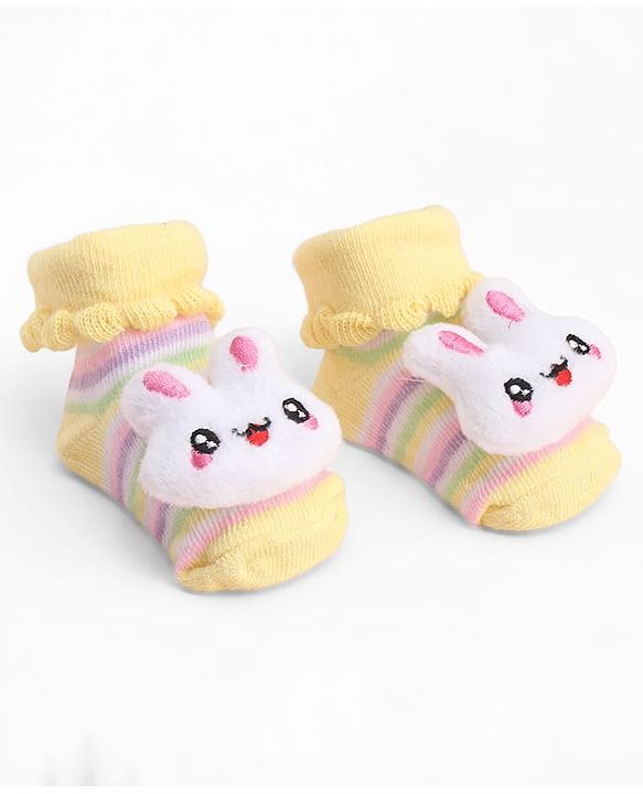 Cute Walk by Babyhug Socks With Large Bunny Applique - Yellow