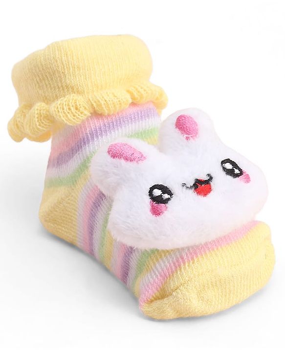 Cute Walk by Babyhug Socks With Large Bunny Applique - Yellow