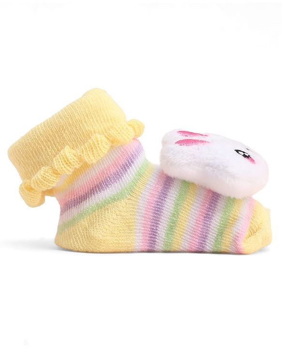 Cute Walk by Babyhug Socks With Large Bunny Applique - Yellow