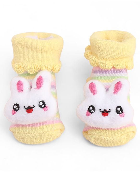 Cute Walk by Babyhug Socks With Large Bunny Applique - Yellow