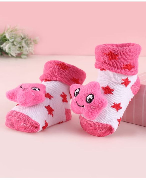 Cute Walk by Babyhug Fabric Socks Shoes With Large Star Applique - Pink
