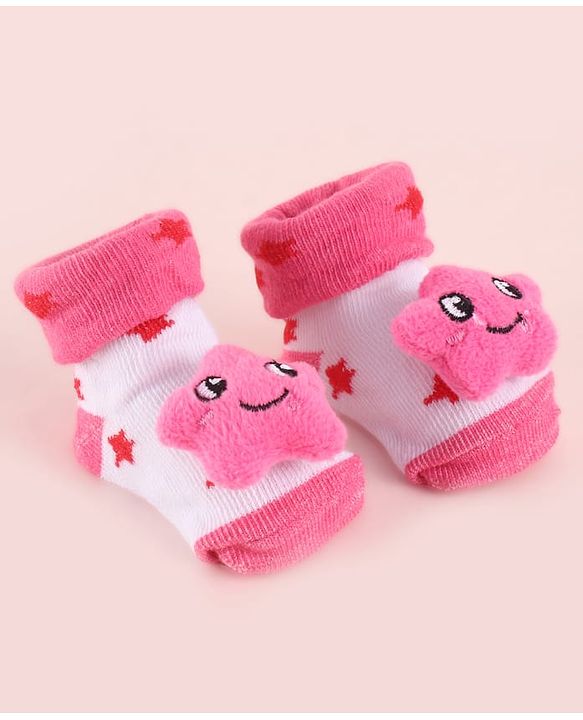 Cute Walk by Babyhug Fabric Socks Shoes With Large Star Applique - Pink