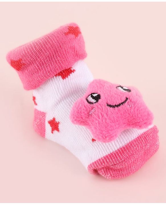 Cute Walk by Babyhug Fabric Socks Shoes With Large Star Applique - Pink