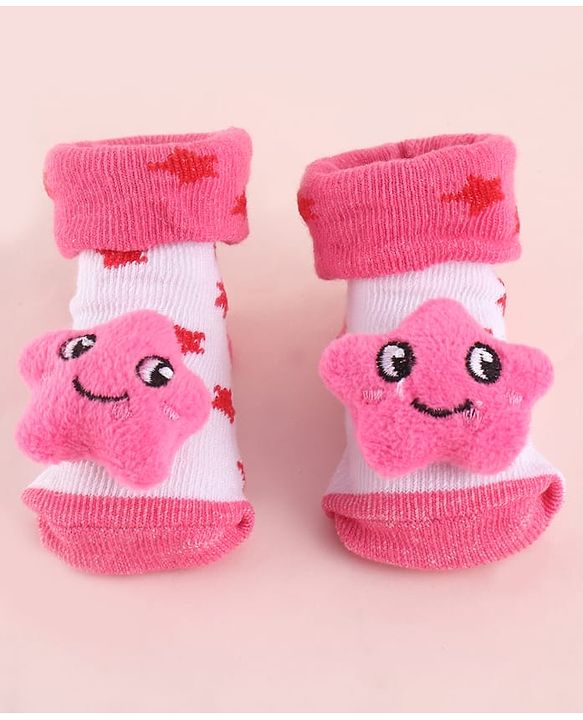 Cute Walk by Babyhug Fabric Socks Shoes With Large Star Applique - Pink