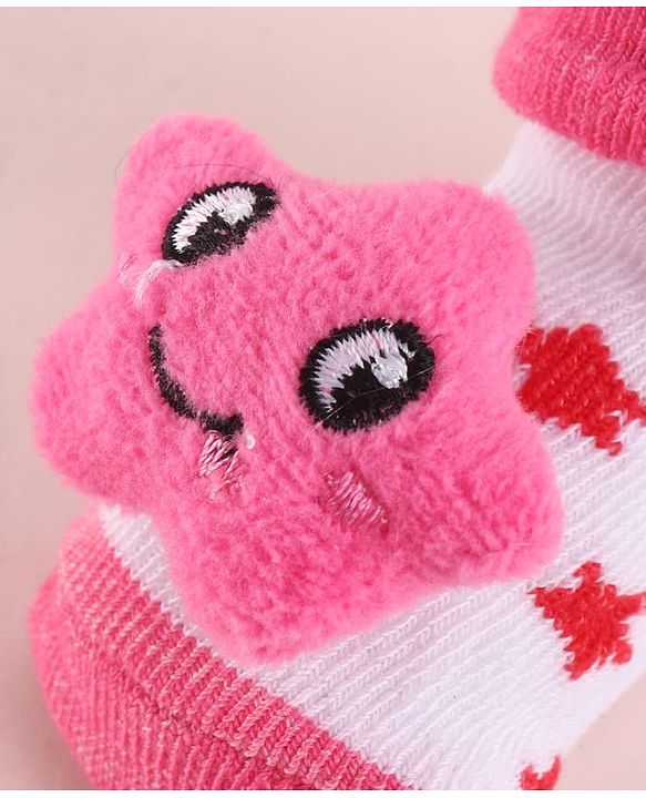 Cute Walk by Babyhug Fabric Socks Shoes With Large Star Applique - Pink