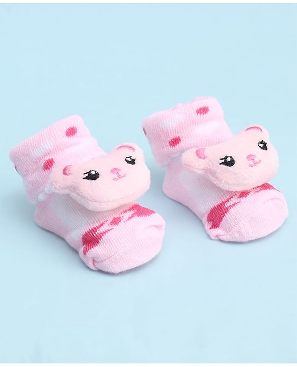 Cute Walk by Babyhug Socks With Large  Baer Applique - Pink