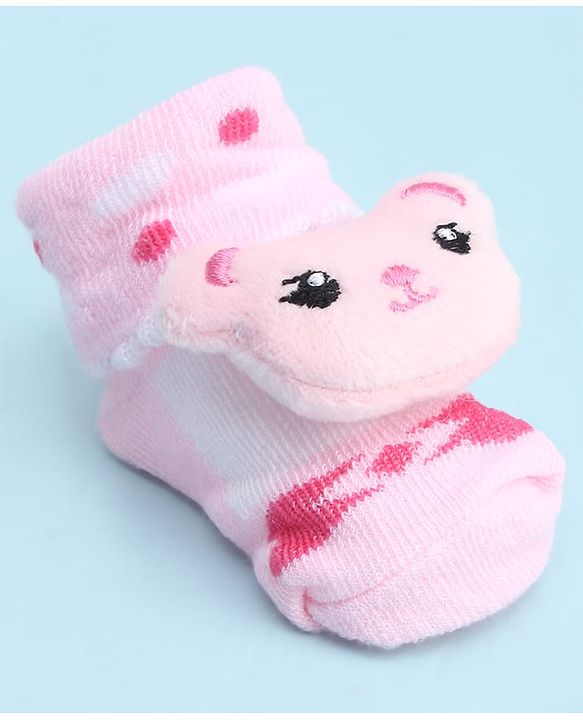 Cute Walk by Babyhug Socks With Large  Baer Applique - Pink
