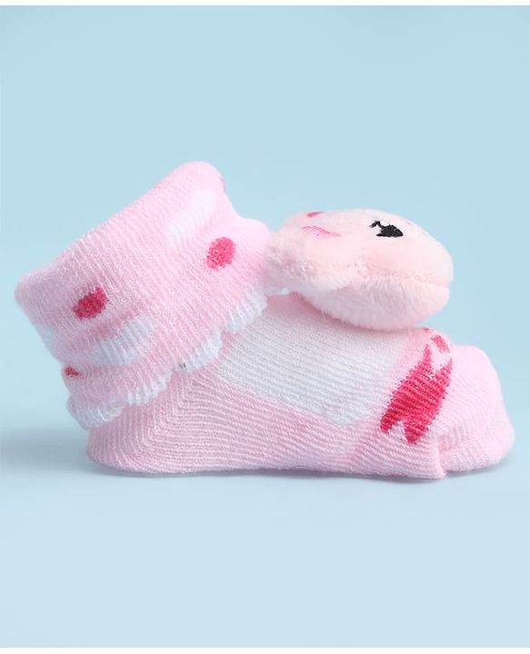 Cute Walk by Babyhug Socks With Large  Baer Applique - Pink