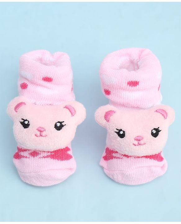 Cute Walk by Babyhug Socks With Large  Baer Applique - Pink