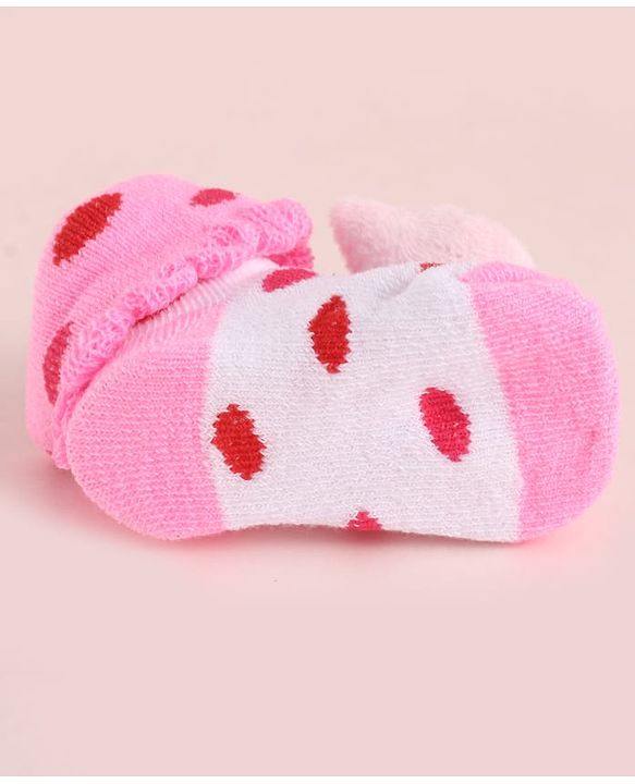 Cute Walk by Babyhug Fabric Polka Dot Socks Shoes With Large Cat Applique - Pink
