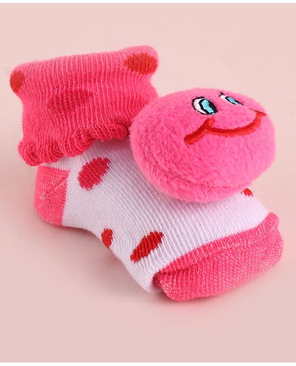 Cute Walk by Babyhug Fabric  Socks Shoes With Large  Smiley Applique - Pink
