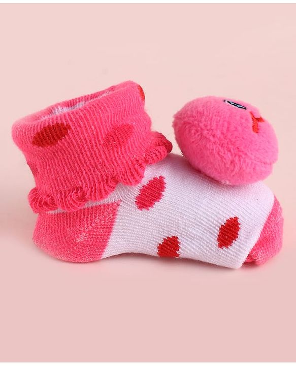 Cute Walk by Babyhug Fabric  Socks Shoes With Large  Smiley Applique - Pink