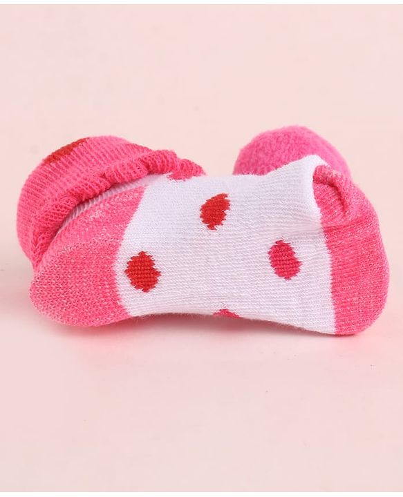 Cute Walk by Babyhug Fabric  Socks Shoes With Large  Smiley Applique - Pink