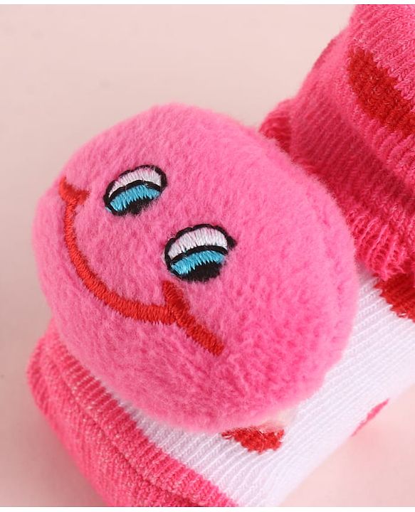 Cute Walk by Babyhug Fabric  Socks Shoes With Large  Smiley Applique - Pink