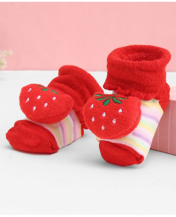 Cute Walk by Babyhug Socks With Large Strawberry Applique - Red