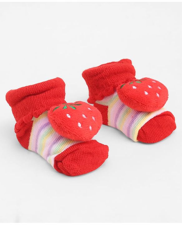 Cute Walk by Babyhug Socks With Large Strawberry Applique - Red