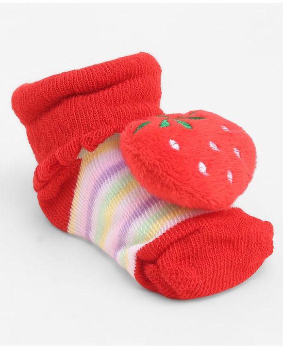 Cute Walk by Babyhug Socks With Large Strawberry Applique - Red
