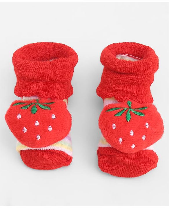 Cute Walk by Babyhug Socks With Large Strawberry Applique - Red
