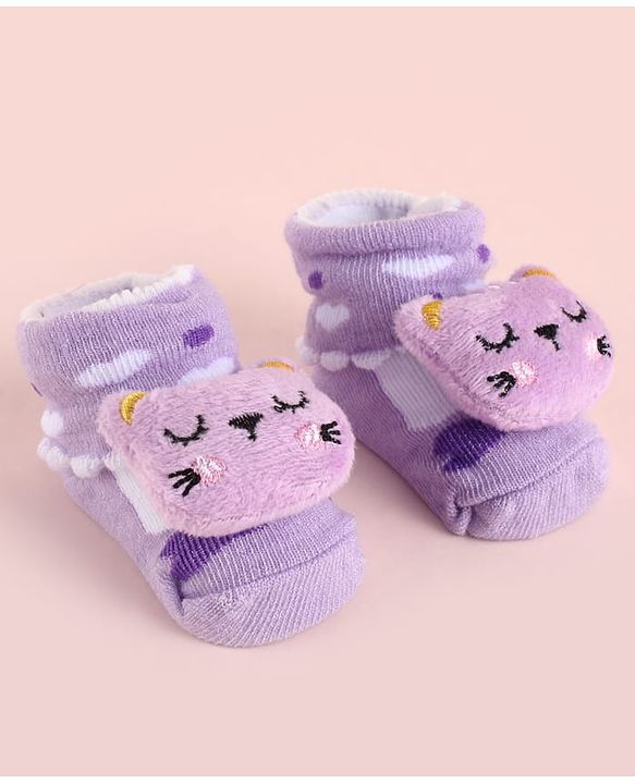 Cute Walk by Babyhug Fabric Socks Shoes With Large Hello Kitty Applique - Purple