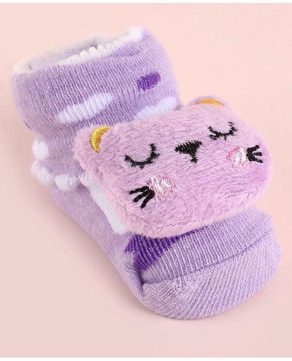 Cute Walk by Babyhug Fabric Socks Shoes With Large Hello Kitty Applique - Purple