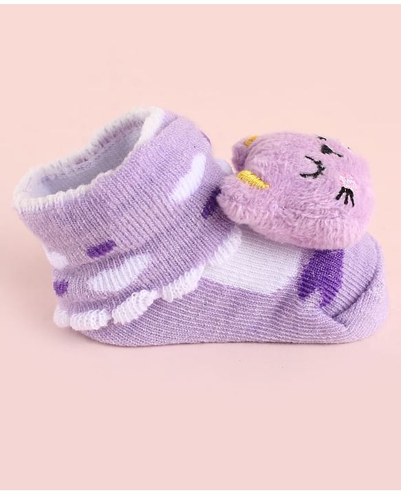 Cute Walk by Babyhug Fabric Socks Shoes With Large Hello Kitty Applique - Purple