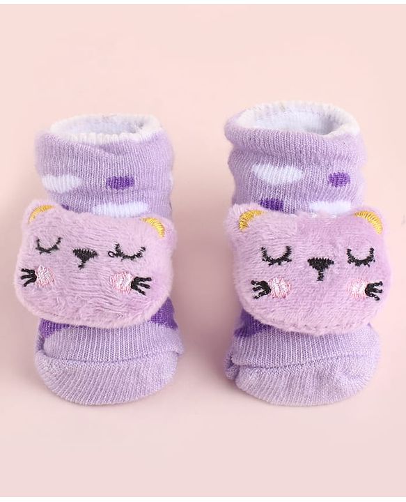 Cute Walk by Babyhug Fabric Socks Shoes With Large Hello Kitty Applique - Purple