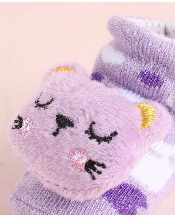 Cute Walk by Babyhug Fabric Socks Shoes With Large Hello Kitty Applique - Purple