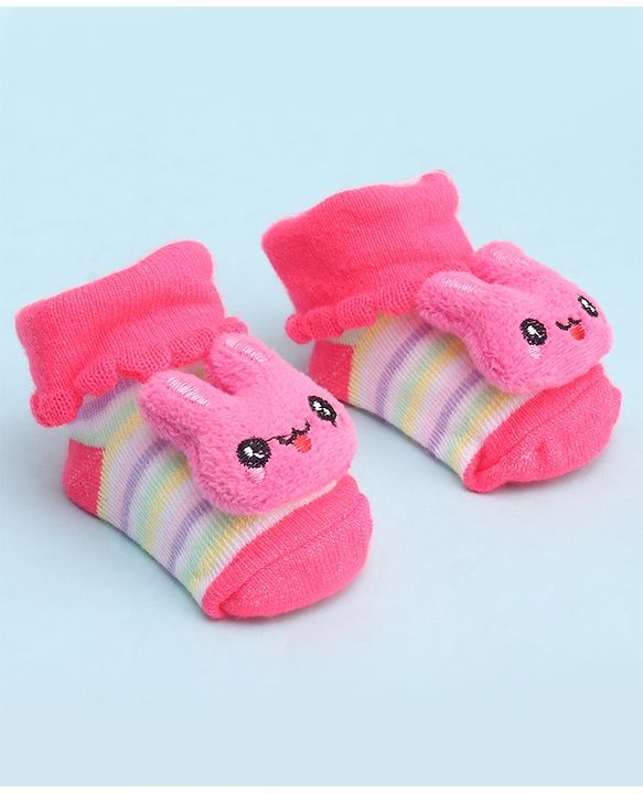 Cute Walk by Babyhug Socks With Large Bunny Applique - Dark Pink