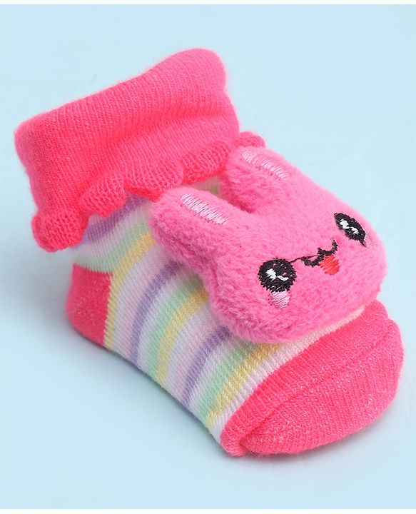 Cute Walk by Babyhug Socks With Large Bunny Applique - Dark Pink
